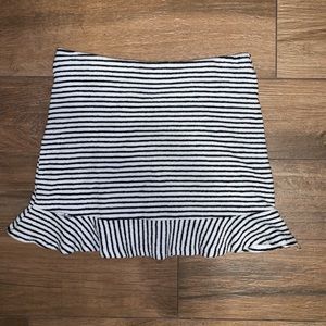 Black and white striped skirt with ruffle hem